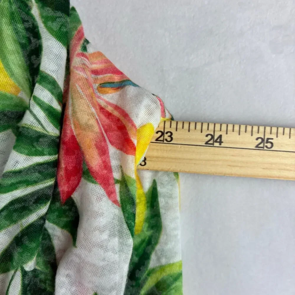Ruby Rd Short Sleeve T-Shirt Top Women's XL Yellow Lemon Tropical Floral Resort